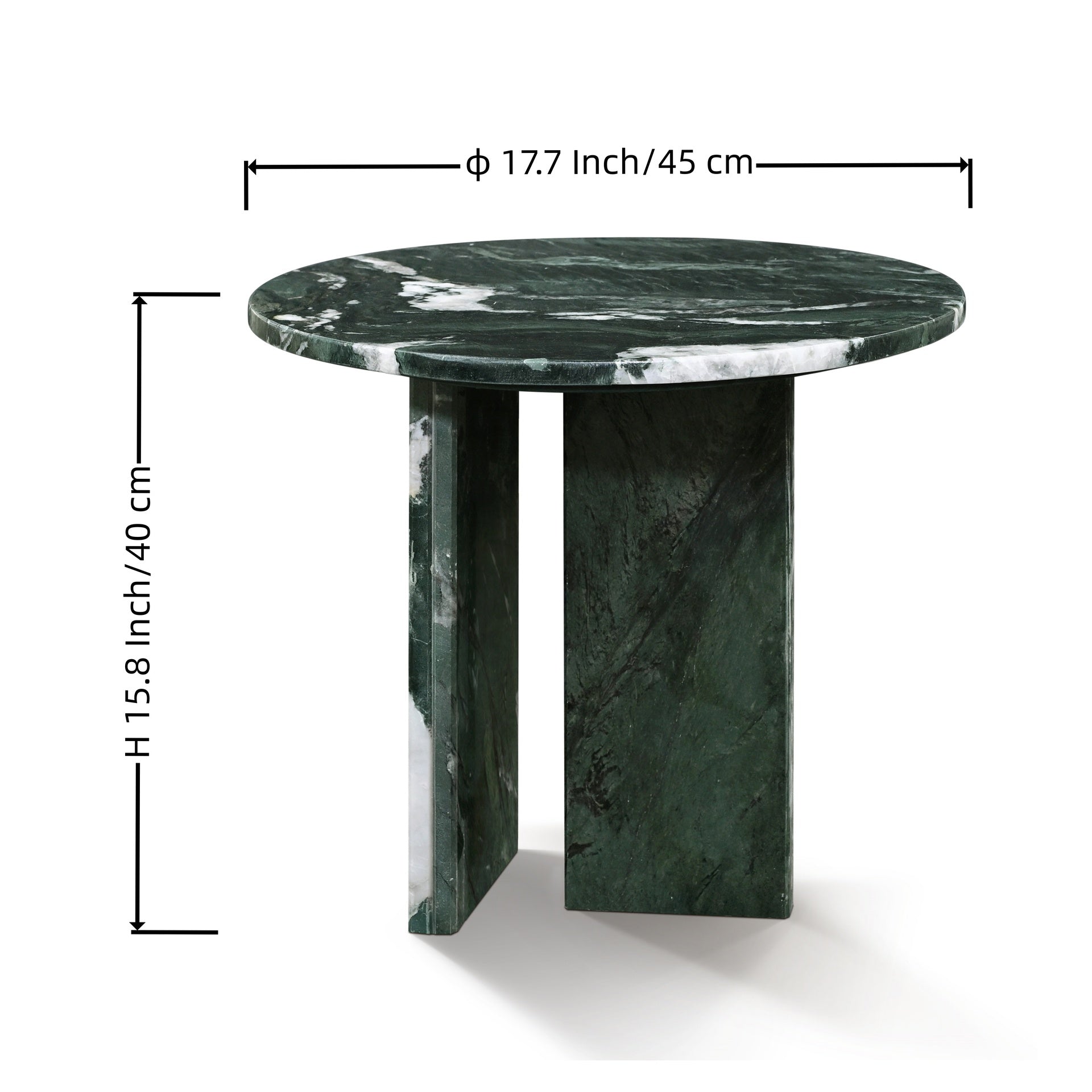 Green natural marble coffee table, small table, living room table, natural stone, Ø17.7 h15.8 Inch/Ø45 h40 cm, genuine marble, real marble