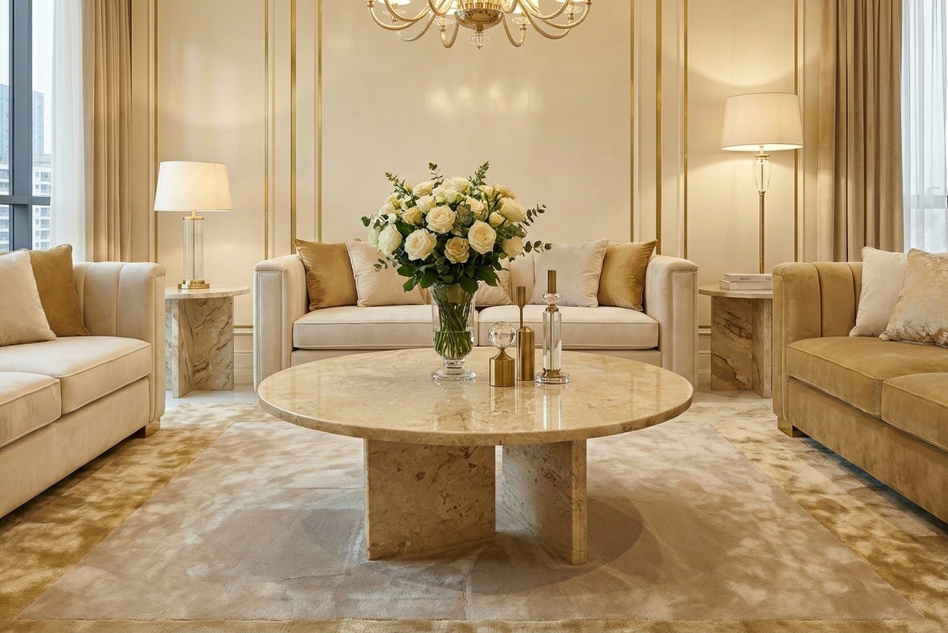 Gold Yellow Beige natural marble coffee table, small table,living room table, natural stone, Ø27.6 h12.6 Inch/Ø70 h32 cm, genuine marble, real marble