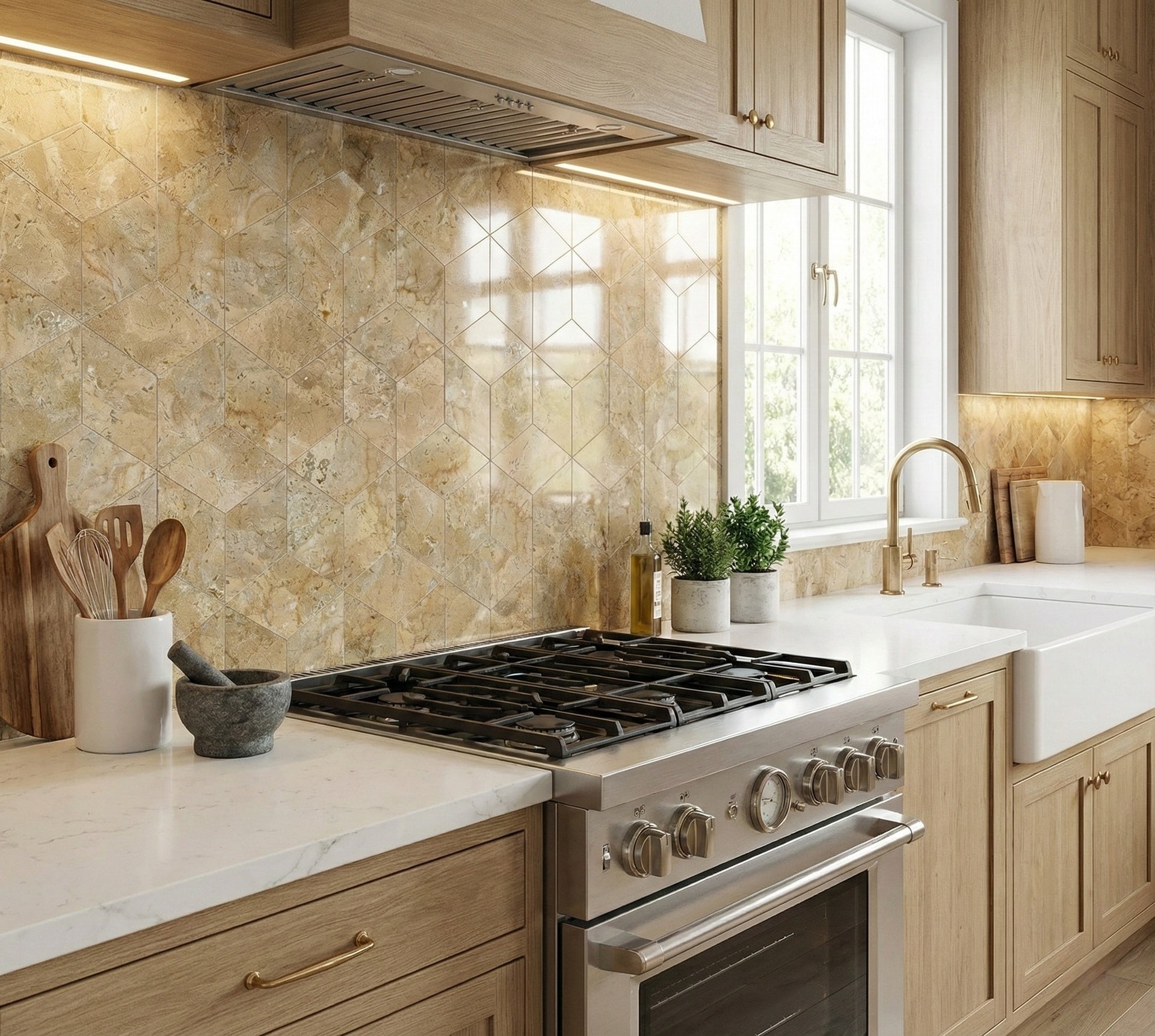 Hexagon Gold Yellow Beige marble, natural marble, for wall and floor, polished marble tile, natural stone, genuine marble, real marble, 1 box 12 pcs