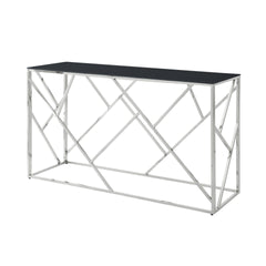 Modern Glass Console Table, 55" Gold Sofa Table with Sturdy Metal Frame and Black Tempered Glass Top, for Living Room Entryway Bedroom, Chrome Finish