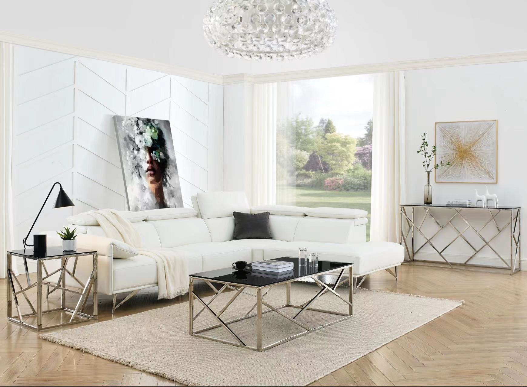 Modern Glass Console Table, 55" Gold Sofa Table with Sturdy Metal Frame and Black Tempered Glass Top, for Living Room Entryway Bedroom, Chrome Finish