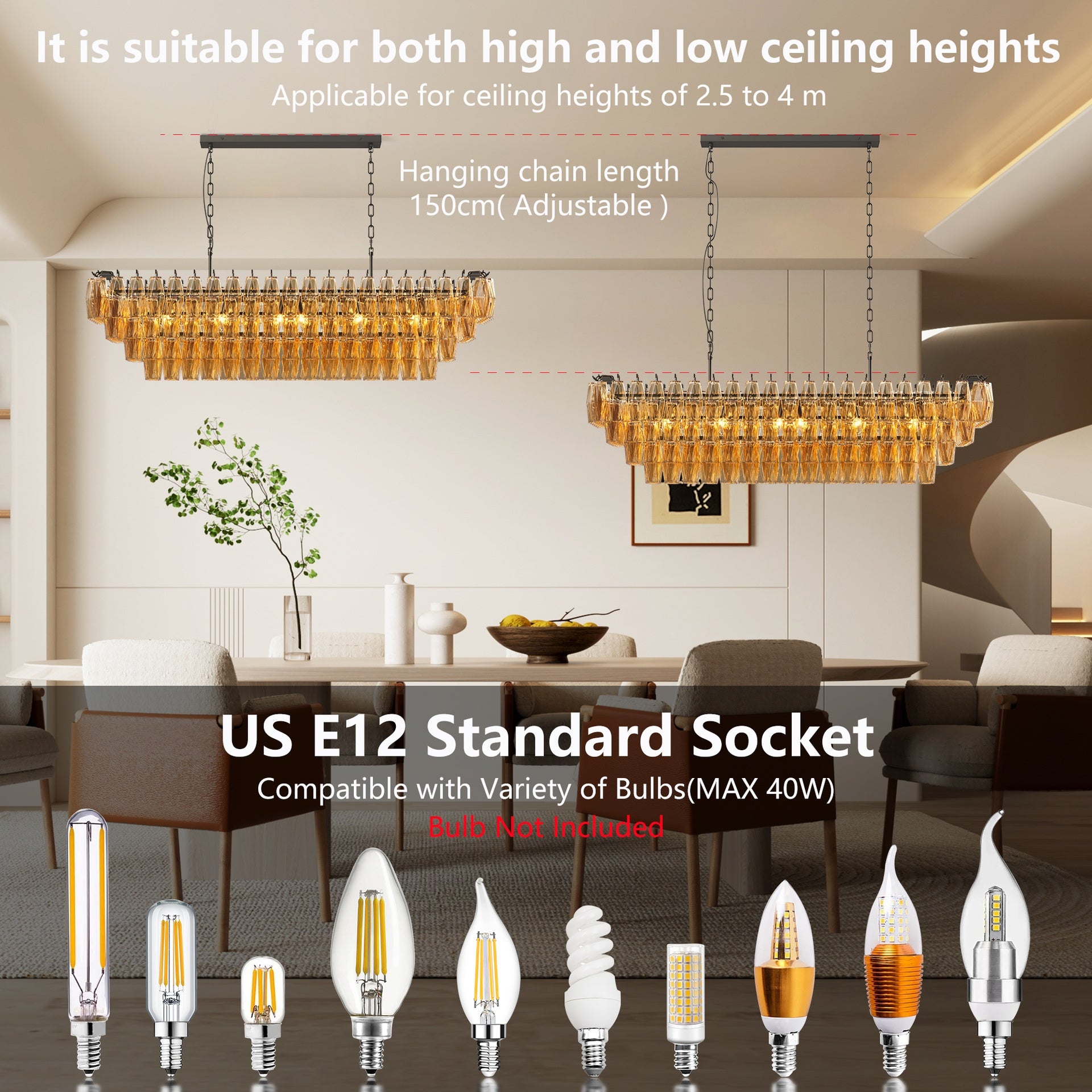 54" Black Rectangular Chandeliers for Dining Room, 12-Light 4 Tiered Large Smoke Glass Chandelier, Modern Kitchen Island Farmhouse Hanging Light Fixture for Living Room Foyer(Bulb not included)