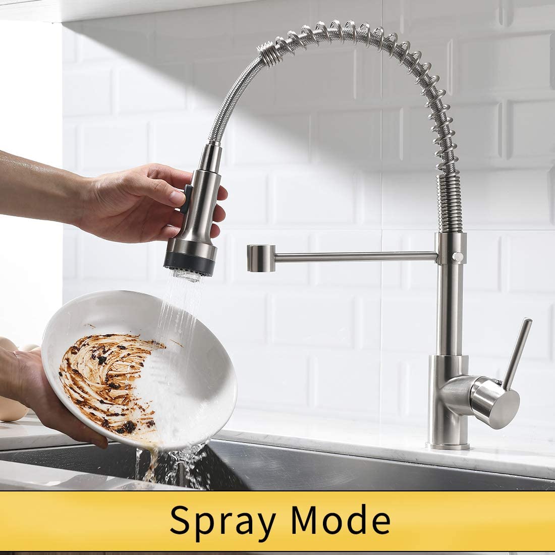 Commercial LED Kitchen Faucet with Pull Down Sprayer, Single Handle Single Lever Kitchen Sink Faucet