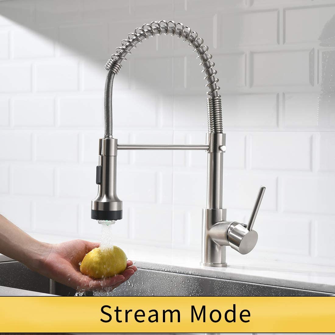 Commercial LED Kitchen Faucet with Pull Down Sprayer, Single Handle Single Lever Kitchen Sink Faucet