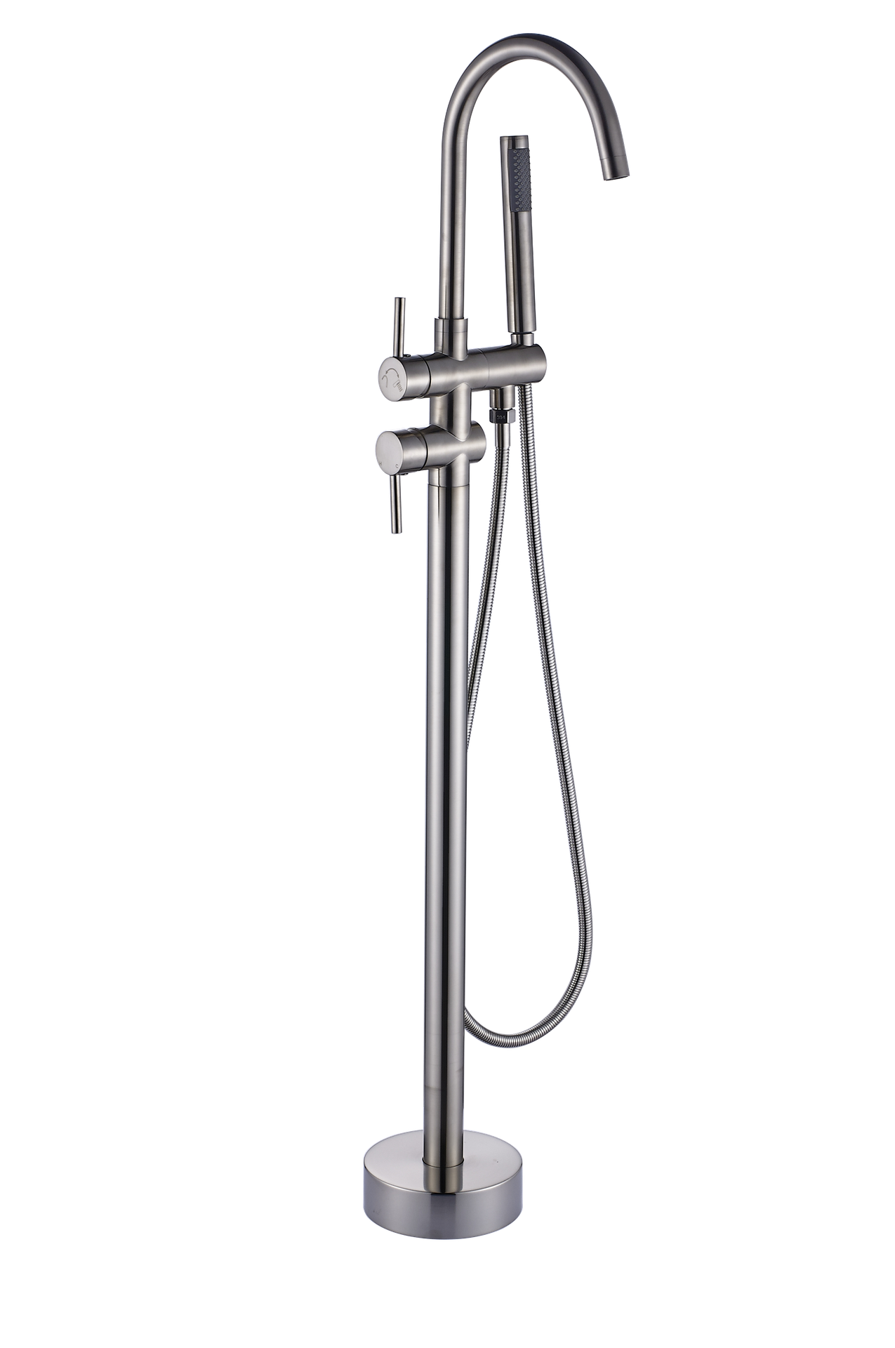 Single Handle Freestanding Tub Filler Floor Mount Bathtub Faucet with Handheld Shower (Brushed Nickel)