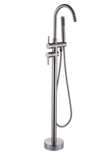 Single Handle Freestanding Tub Filler Floor Mount Bathtub Faucet with Handheld Shower (Brushed Nickel)