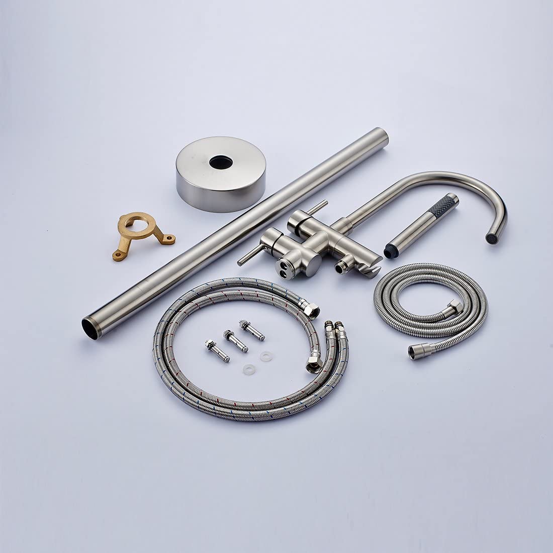 Single Handle Freestanding Tub Filler Floor Mount Bathtub Faucet with Handheld Shower (Brushed Nickel)