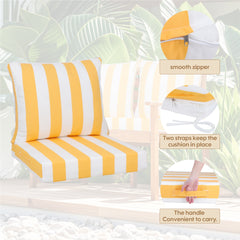 24x24 Inch Outdoor Deep Seat Cushion Set - Waterproof Fade-Resistant Patio Furniture Cushions with Removable Covers, Adjustable Straps & Handles for Chairs, Sofa, Couch (2-Piece)-Yellow/white