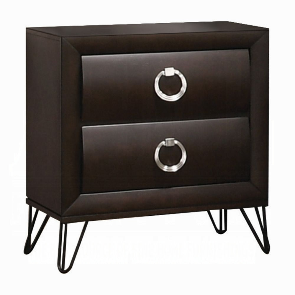 1pc Contemporary Dark Merlot Finish Nightstand with Drawers Metal Legs Bedroom Furniture