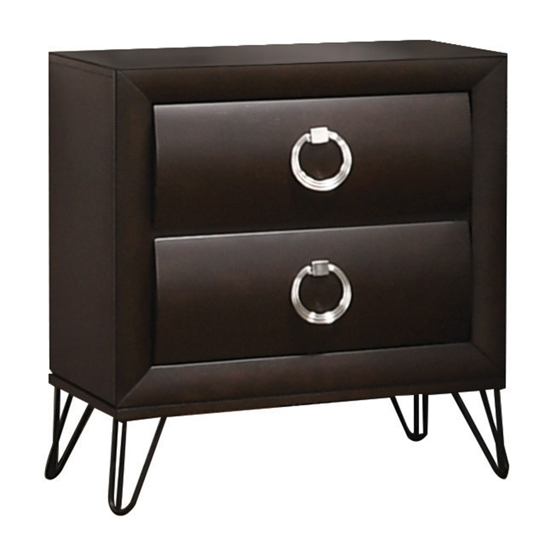 1pc Contemporary Dark Merlot Finish Nightstand with Drawers Metal Legs Bedroom Furniture