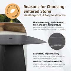 5-Piece Outdoor Pedestal Dining Set, 44" Rounded Square Sintered Stone Table with Flared Base and 4 Swivel Rockers, Sunbrella Cushions, Rust-Free Aluminum, Weather-Resistant, for Patio or Deck