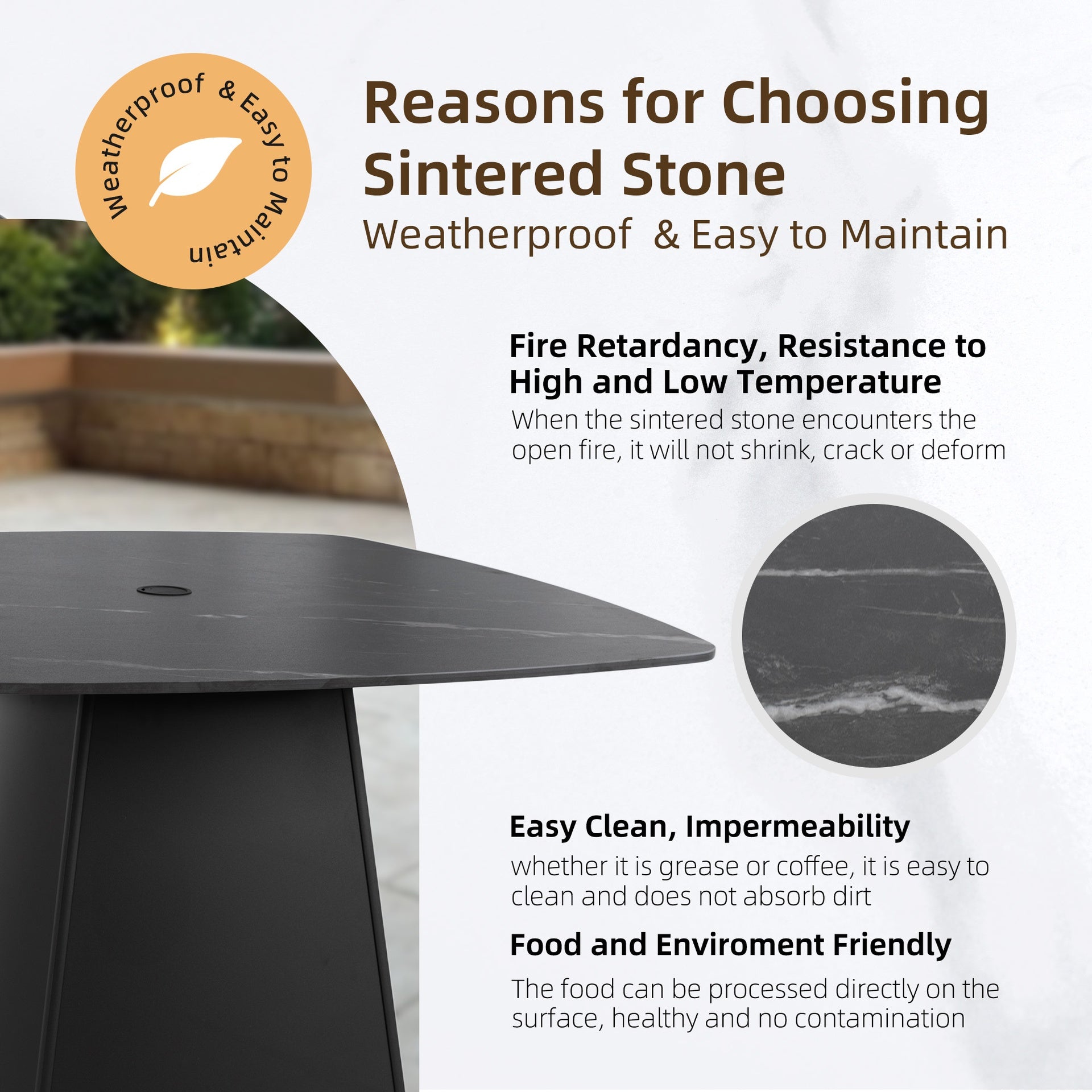 5-Piece Outdoor Pedestal Dining Set, 44" Rounded Square Sintered Stone Table with Flared Base and 4 Armchairs, Sunbrella Cushions, Rust-Free Aluminum, Weather-Resistant, for Patio or Deck