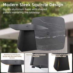 5-Piece Outdoor Pedestal Dining Set, 44" Rounded Square Sintered Stone Table with Flared Base and 4 Armchairs, Sunbrella Cushions, Rust-Free Aluminum, Weather-Resistant, for Patio or Deck