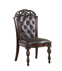 Traditional Style 2pc Side Chair Nailhead Trim Curved Detailed Leatherette Upholstered Brown Cherry And Espresso Finish
