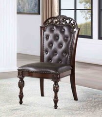 Traditional Style 2pc Side Chair Nailhead Trim Curved Detailed Leatherette Upholstered Brown Cherry And Espresso Finish