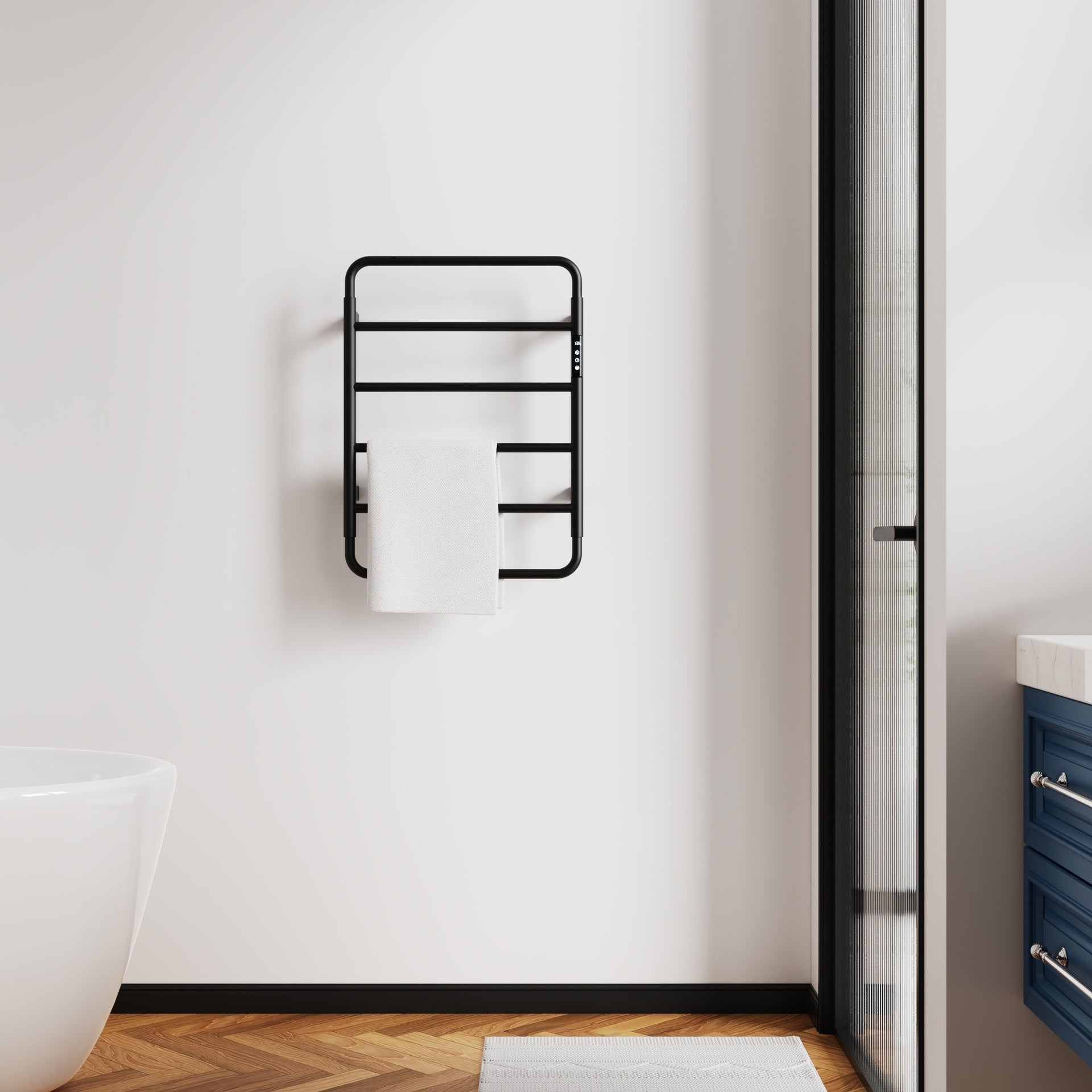 18.7" Heated Towel Rack for Bathroom,Wall Mounted with Intelligent Touch Screen Timer, 6-Bar Towel Warmer, 304 Stainless Steel Polished, Plug-in/Hard-Wired