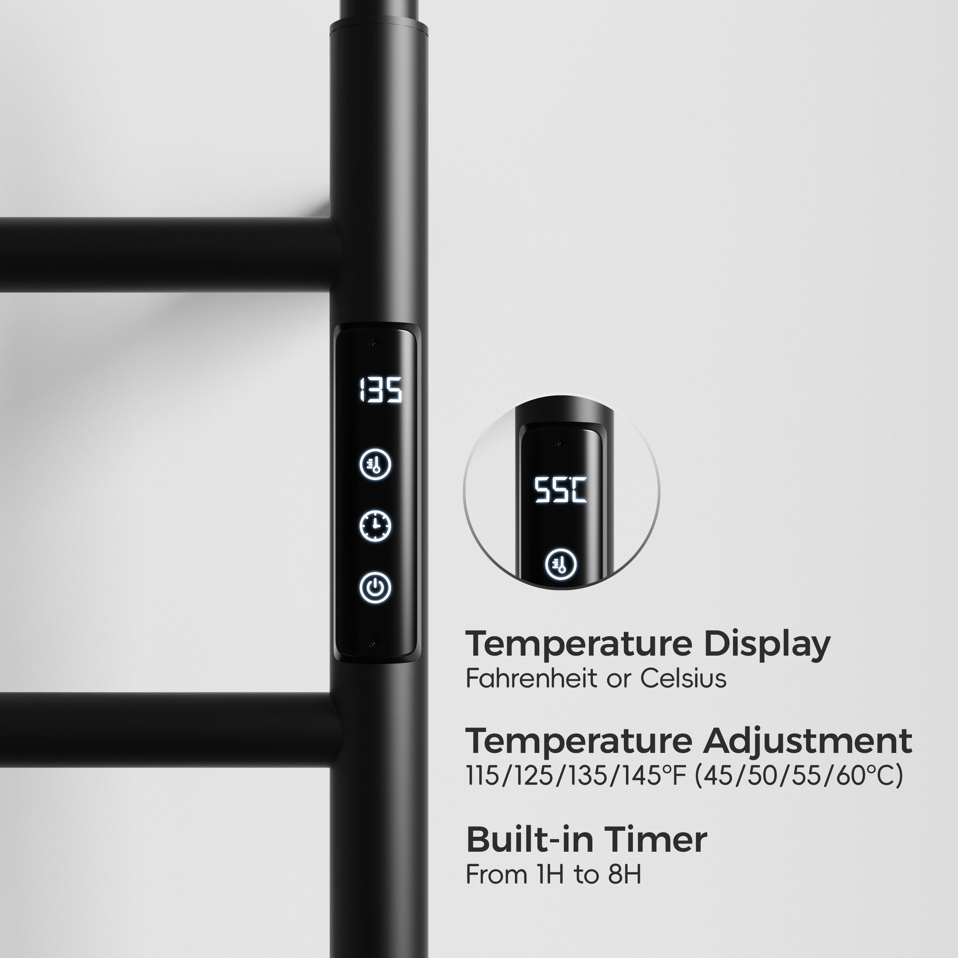 18.7" Heated Towel Rack for Bathroom,Wall Mounted with Intelligent Touch Screen Timer, 6-Bar Towel Warmer, 304 Stainless Steel Polished, Plug-in/Hard-Wired