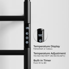 18.7" Heated Towel Rack for Bathroom,Wall Mounted with Intelligent Touch Screen Timer, 6-Bar Towel Warmer, 304 Stainless Steel Polished, Plug-in/Hard-Wired