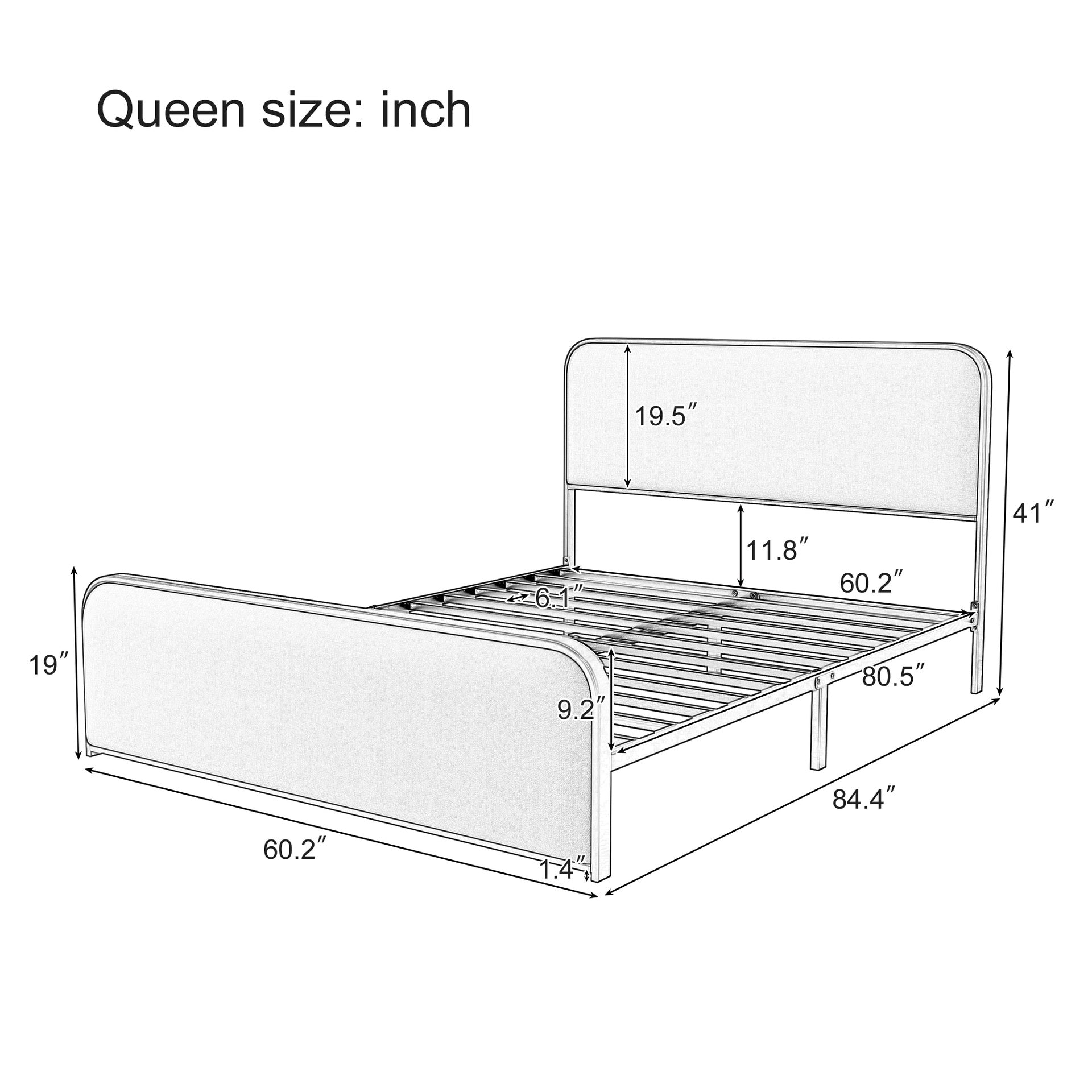 Gold Modern Metal Bed Frame with Curved Upholstered Headboard and Footboard Bed with Under Bed Storage, Heavy Duty Metal Slats, Queen Size, Beige