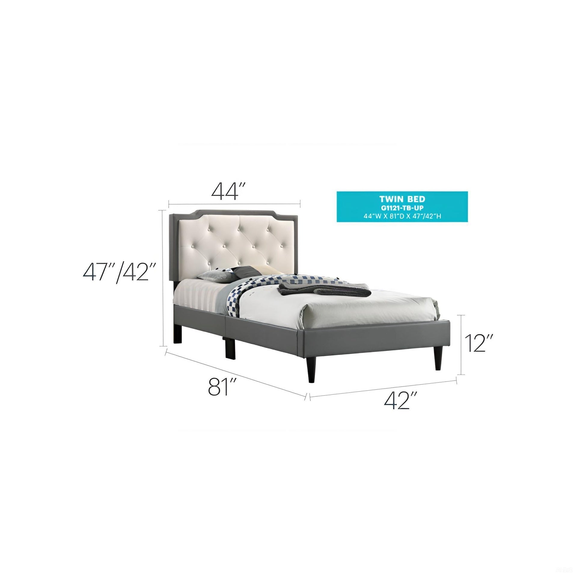 Stylish Casual Twin Bed In Light Grey