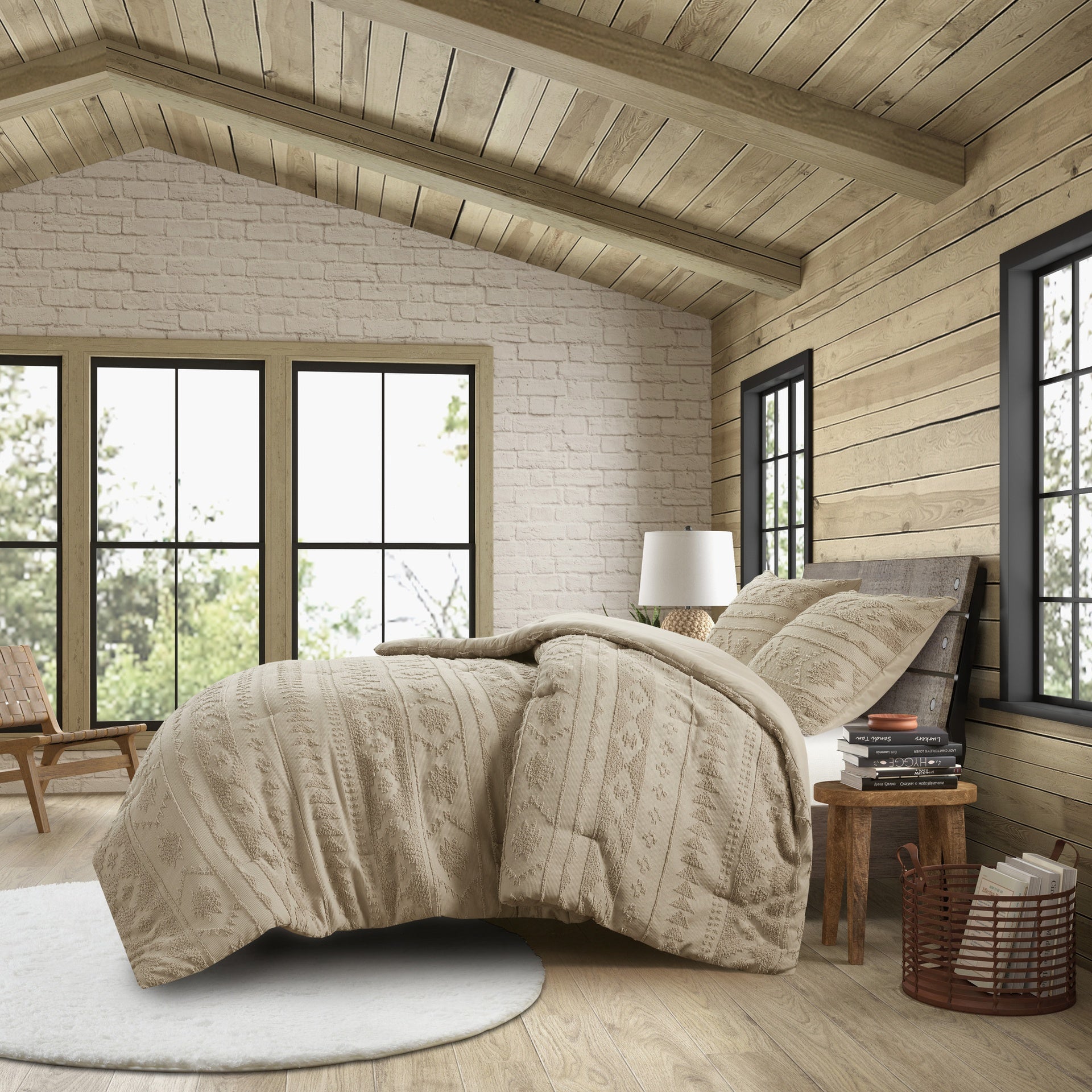 3 PCS Full/Queen Chenille Oversized Comforter Set Tan