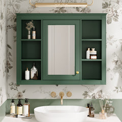 35'' x 27.5'' Medicine Cabinet, Wall Mounted Bathroom Storage Cabinet, Modern Bathroom Wall Cabinet with Mirror, Mirror Cabinet with 6 Open Shelves (Not Include Bathroom Vanity )