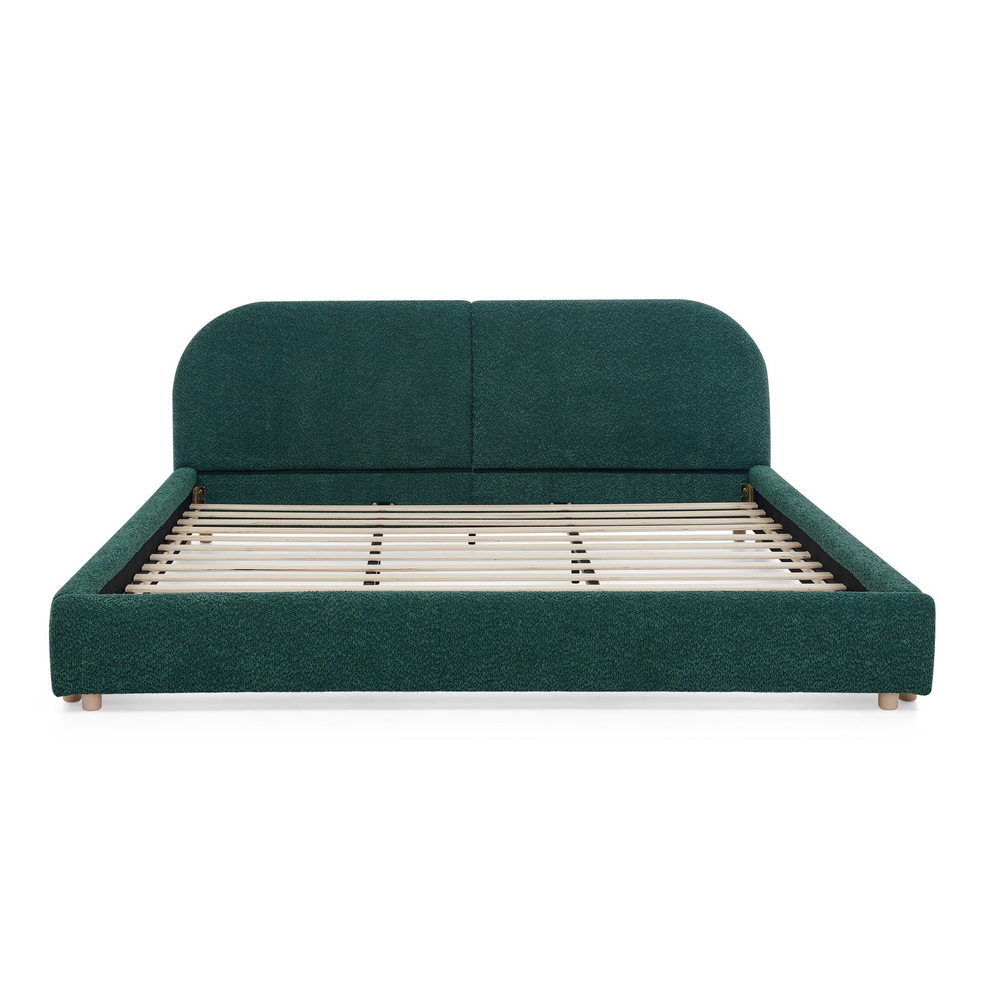 King Size Upholstered Bed Frame, Modern Minimalist Style with Tall Curved Headboard, Premium Circle Yarn Fabric & Sturdy Leg Support, Mattress Not Included-Green