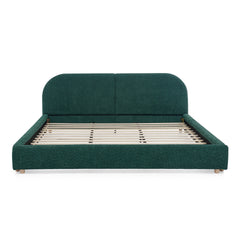 King Size Upholstered Bed Frame, Modern Minimalist Style with Tall Curved Headboard, Premium Circle Yarn Fabric & Sturdy Leg Support, Mattress Not Included-Green