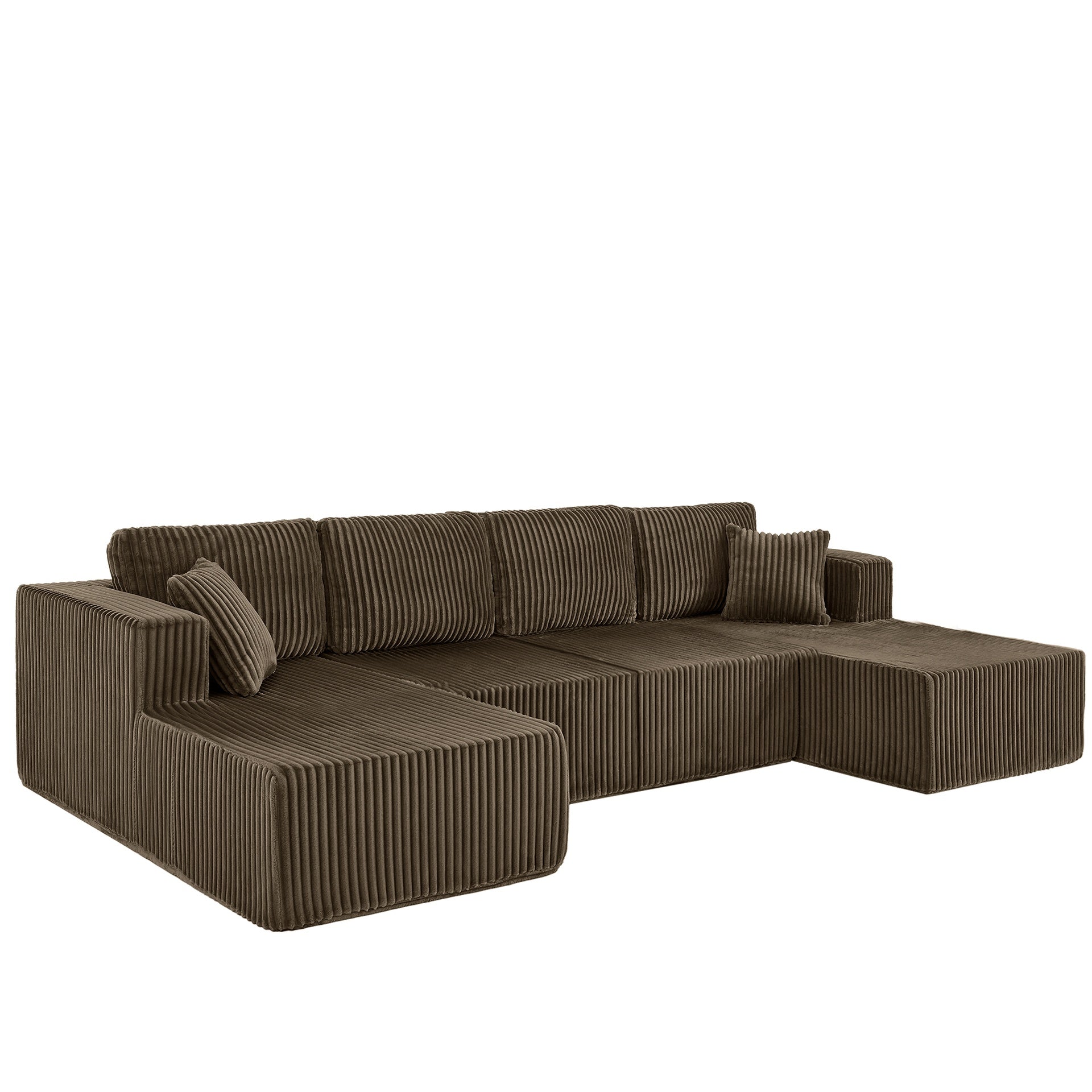 U-Shaped Modular Sectional Sofa [SIZE UPGRADED], Modern Minimalist Corduroy Compressed Sleeper Couch, Extra Spacious Design for Living Room/Bedroom, Comfy Space-Saving Sofa-Brown
