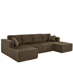 U-Shaped Modular Sectional Sofa [SIZE UPGRADED], Modern Minimalist Corduroy Compressed Sleeper Couch, Extra Spacious Design for Living Room/Bedroom, Comfy Space-Saving Sofa-Brown