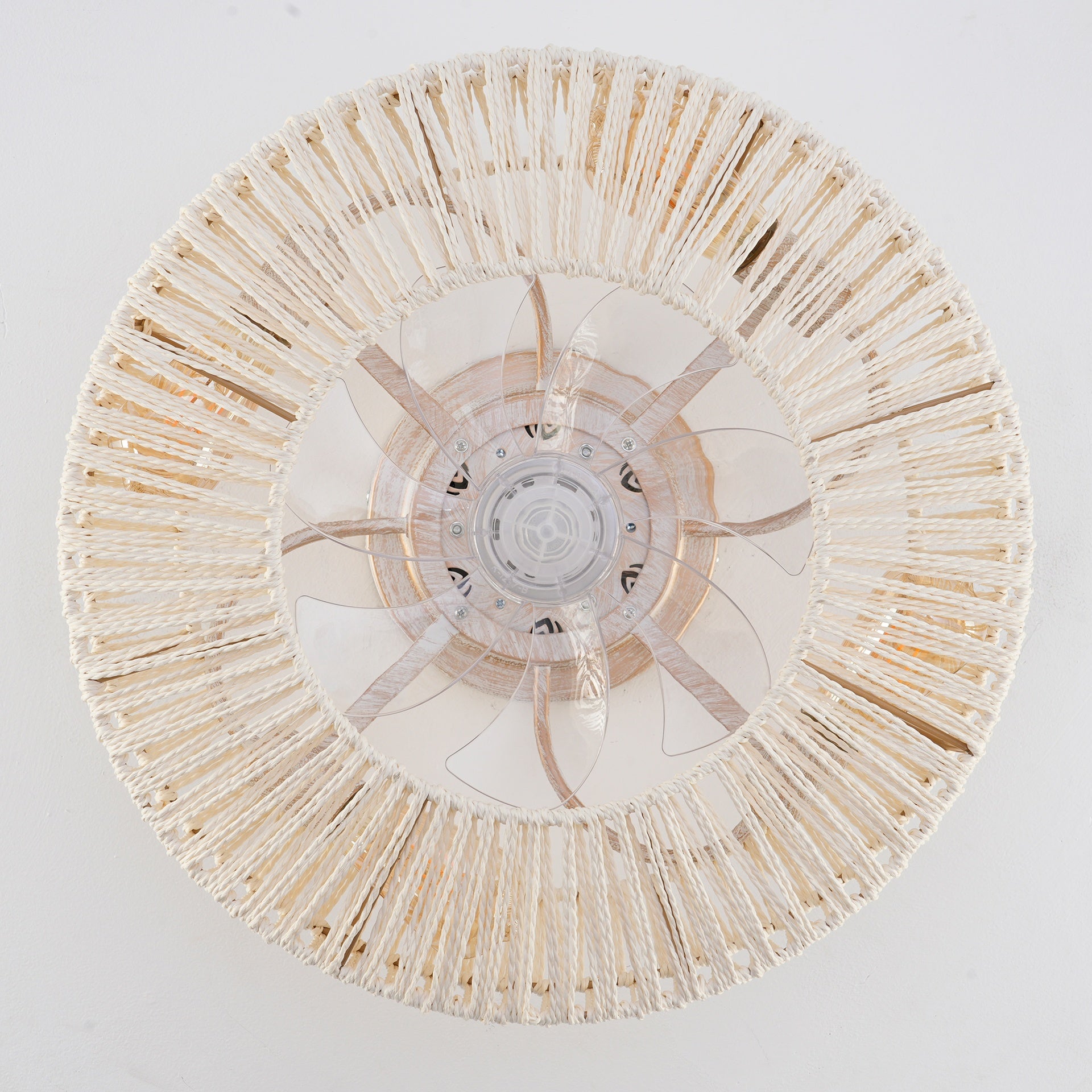 20"  Rope Caged Ceiling Fans with  Remote,  Flush Mount Ceiling Fan with Light, Low Profile Chandelier 6 Speed DC Motor Reversible Ceiling Fan For  Living Room Bedroom.--NOT INCLUDED BULBS-Matte White