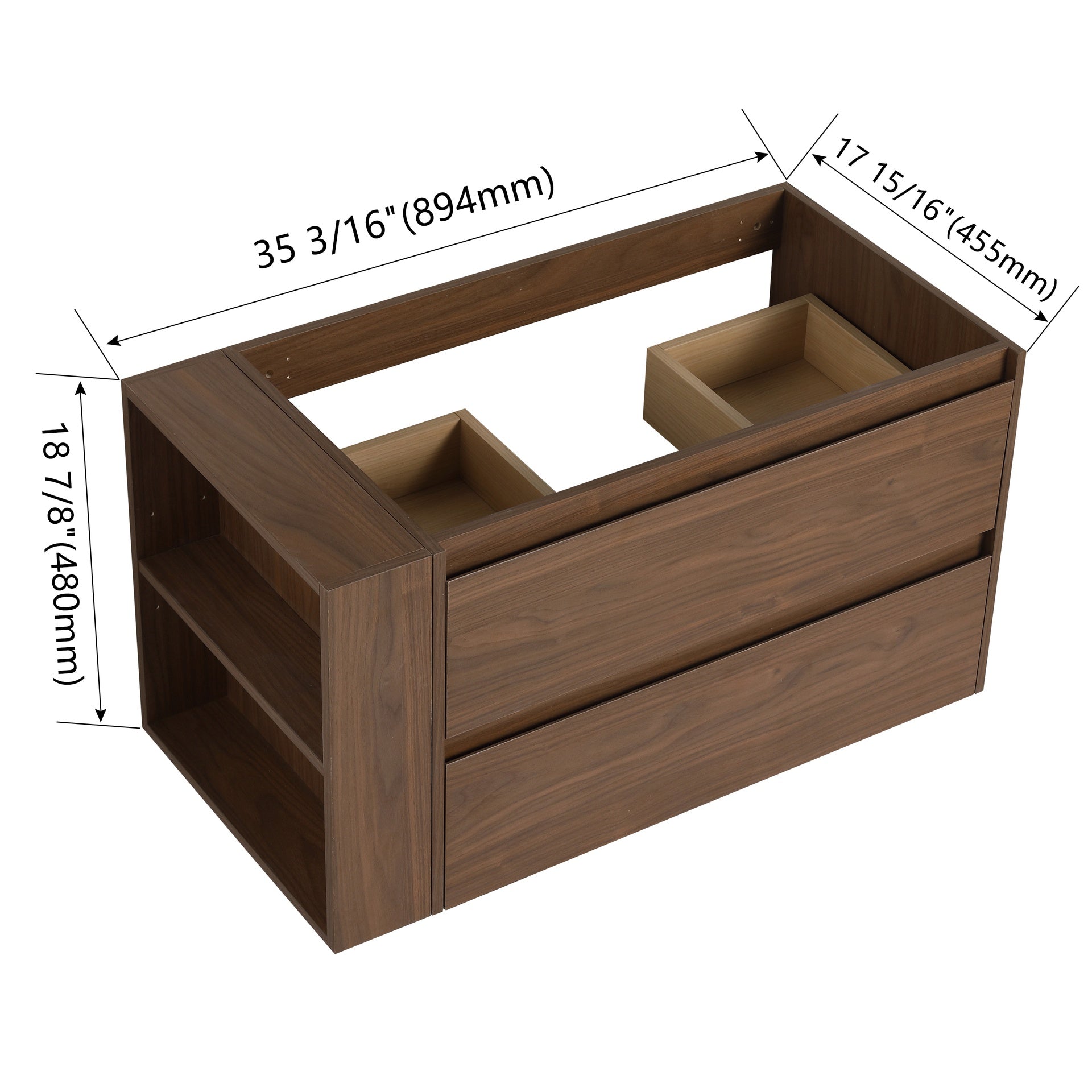 36"Wall Mounting Bathroom Vanity, Soft Close Drawer(Only Vanity, Without Basin)