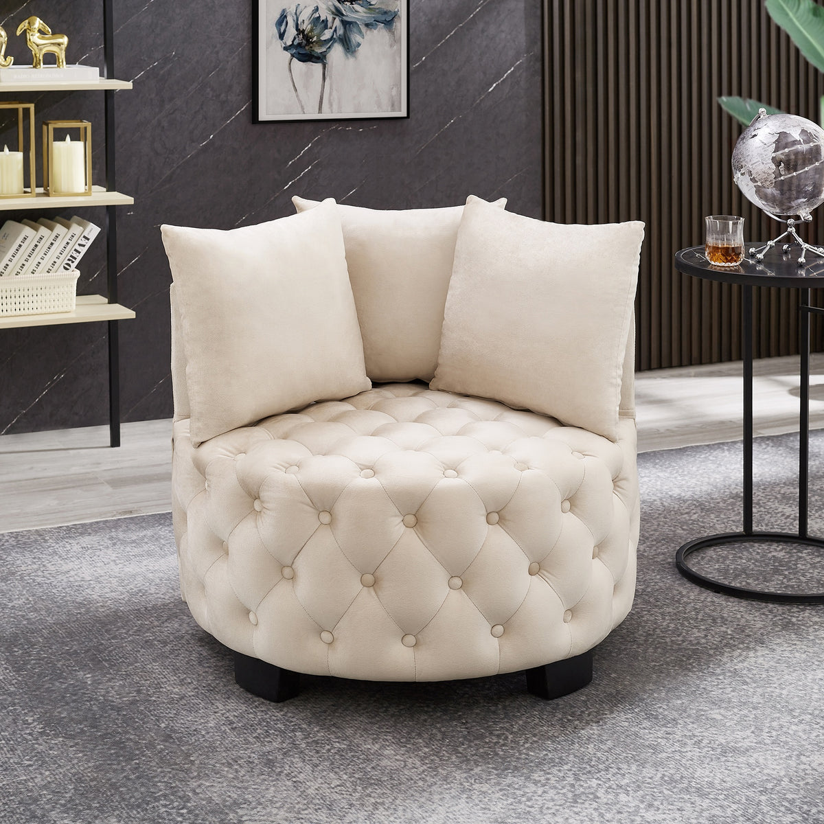 Contemporary Upholstered Tufted Leisure Chair Accent Chair,Taupe