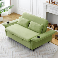 65.74-inch green multi-functional sofa bed with lettered striped fabric, suitable for bedrooms and living rooms.  The armrests and backrests are adjustable.