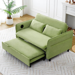 65.74-inch green multi-functional sofa bed with lettered striped fabric, suitable for bedrooms and living rooms.  The armrests and backrests are adjustable.