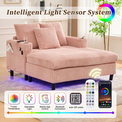 UNITED WE WIN Modern Corduroy Oversized Recliner Sofa with Deep Seat, 3 Pillows, USB Charging, RGB LED Light Strip, Cup Holder, Side Pocket - Suitable for Living Room and Bedroom