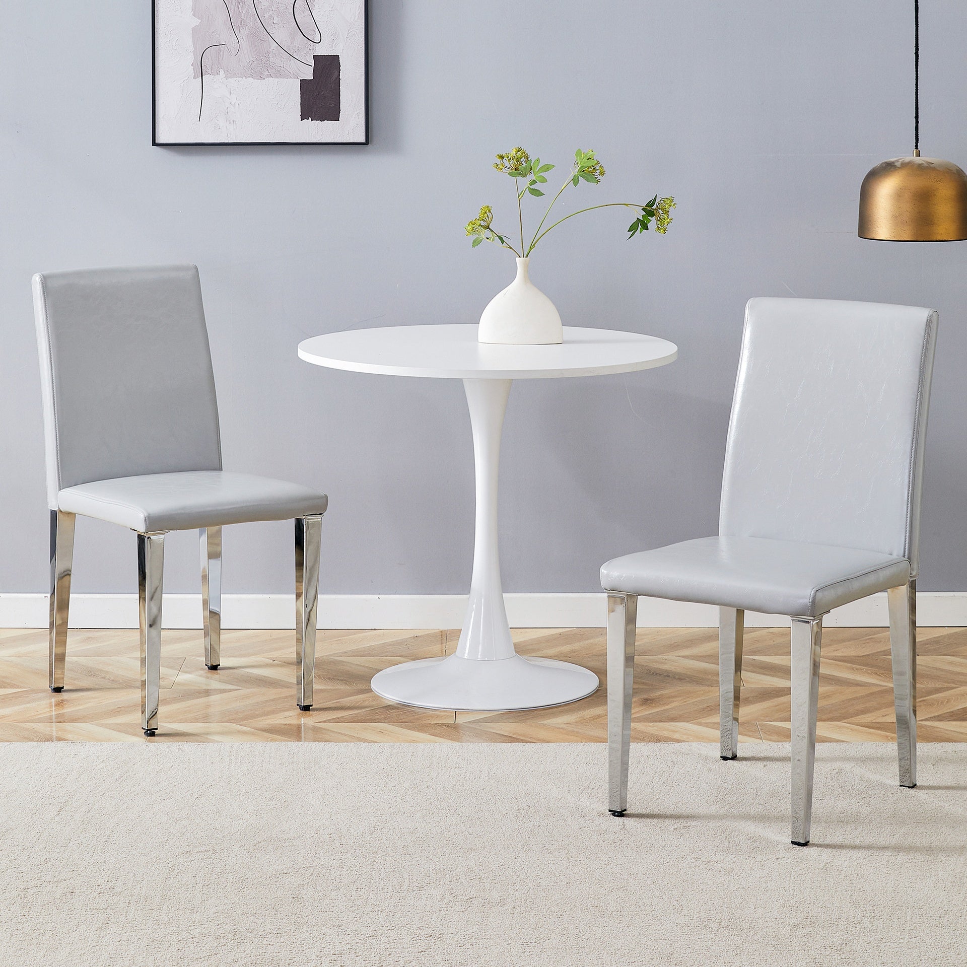 Two Light Gray PU dining chairs, simple and versatile, comfortable and accompanied. Exquisite and versatile dining chairs unlock a comfortable new experience.(Set of 2)W1151P269057