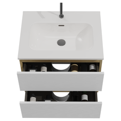 Gloria 24" Wall Mounted Snow White Matt  &  Natural Oak Bathroom Vanity with Integrated Ceramic Sink with Overflow, Large Storage Floating Bathroom Vanity for Modern Bathroom, Pre-assembled