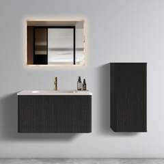 CC0414S308  Striped Brushed Black Oak FloatingBathroom Floating Side Cabinet, Wall-mounted Storage Cabinet for Small Spaces, Pre-assembled