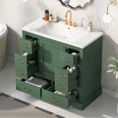 36" Bathroom Vanity with Sink Combo, Six Drawers, Multi-Functional Drawer Divider, Adjustable Shelf, Green (Old Sku:SY999808AAF)