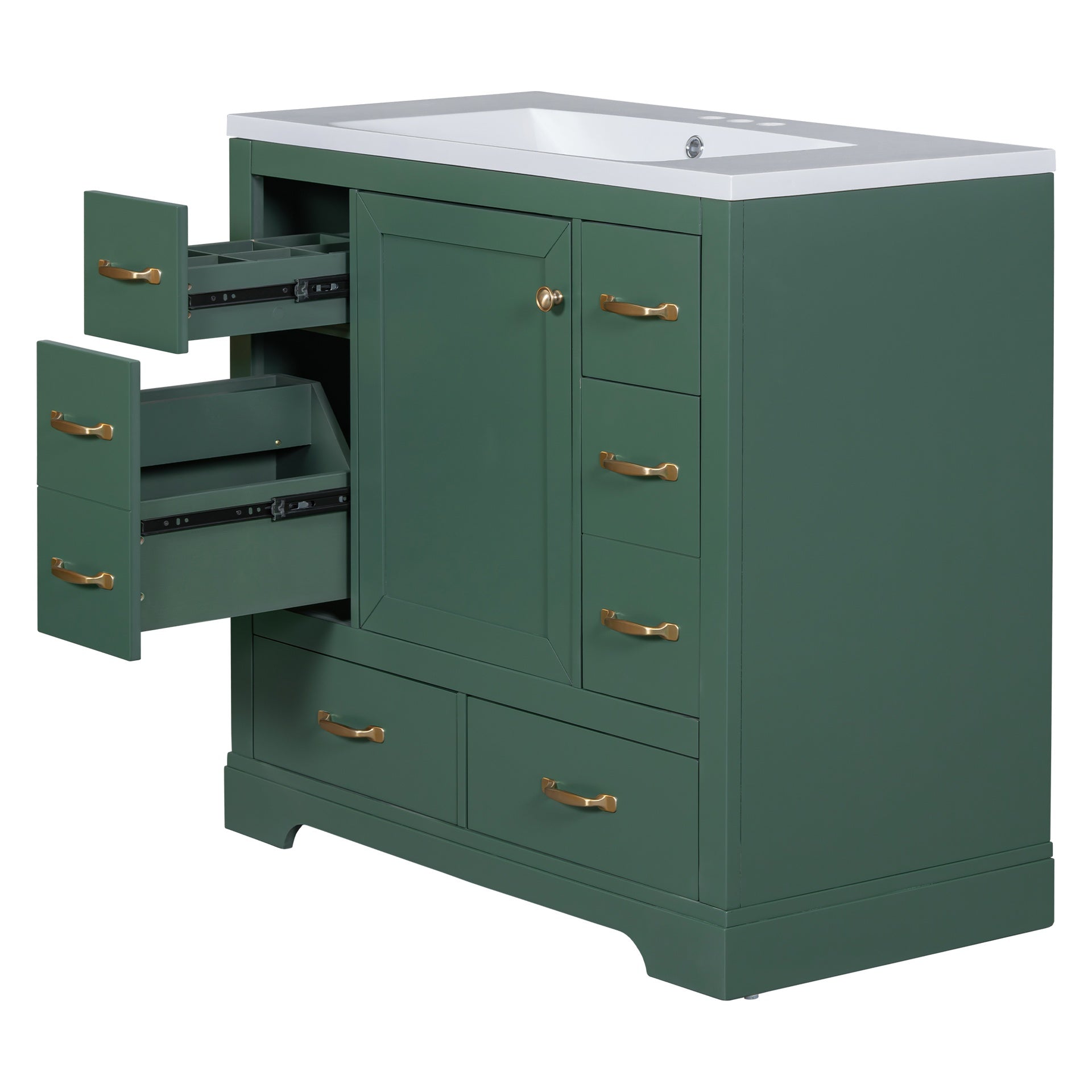 36" Bathroom Vanity with Sink Combo, Six Drawers, Multi-Functional Drawer Divider, Adjustable Shelf, Green (Old Sku:SY999808AAF)