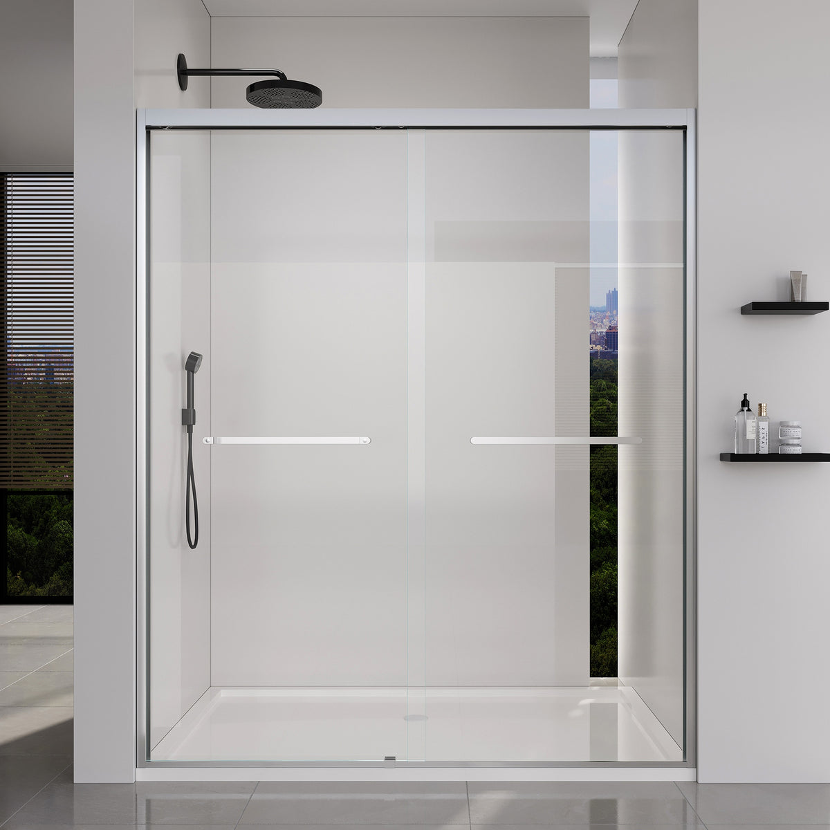 56-60*72 INCH Frame Double Sliding soft-close Shower Doors, Bathroom Sliding Shower Door,  (6mm) Thick SGCC Tempered Glass Door For Bathroom Door ,Brushed Nickel