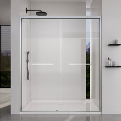 56-60*72 INCH Frame Double Sliding soft-close Shower Doors, Bathroom Sliding Shower Door,  (6mm) Thick SGCC Tempered Glass Door For Bathroom Door ,Brushed Nickel