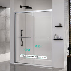 56-60*72 INCH Frame Double Sliding soft-close Shower Doors, Bathroom Sliding Shower Door,  (6mm) Thick SGCC Tempered Glass Door For Bathroom Door ,Brushed Nickel