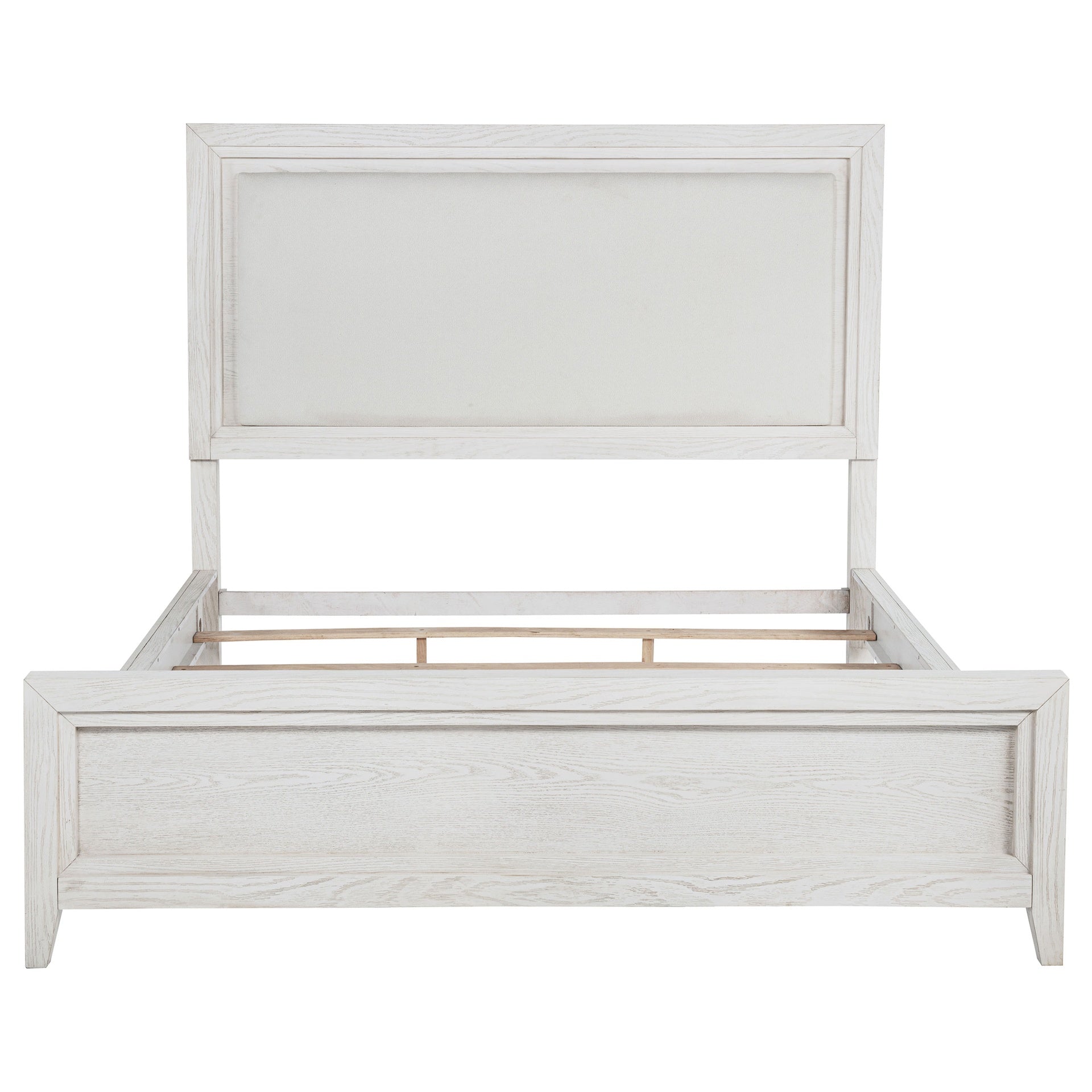 Inverness Distressed White Eastern King Upholstered Panel Bed