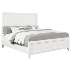 Inverness Distressed White Eastern King Upholstered Panel Bed