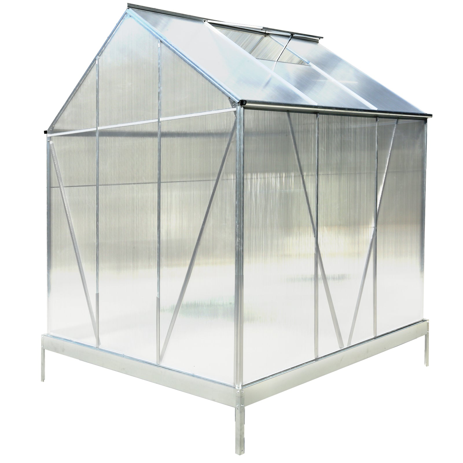 6.3'*6.2'*7'  Polycarbonate Greenhouse, Heavy Duty Outdoor Aluminum Walk-in Green House Kit with Rain Gutter, Vent and Door for Backyard Garden, color aluminium