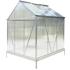 6.3'*6.2'*7'  Polycarbonate Greenhouse, Heavy Duty Outdoor Aluminum Walk-in Green House Kit with Rain Gutter, Vent and Door for Backyard Garden, color aluminium