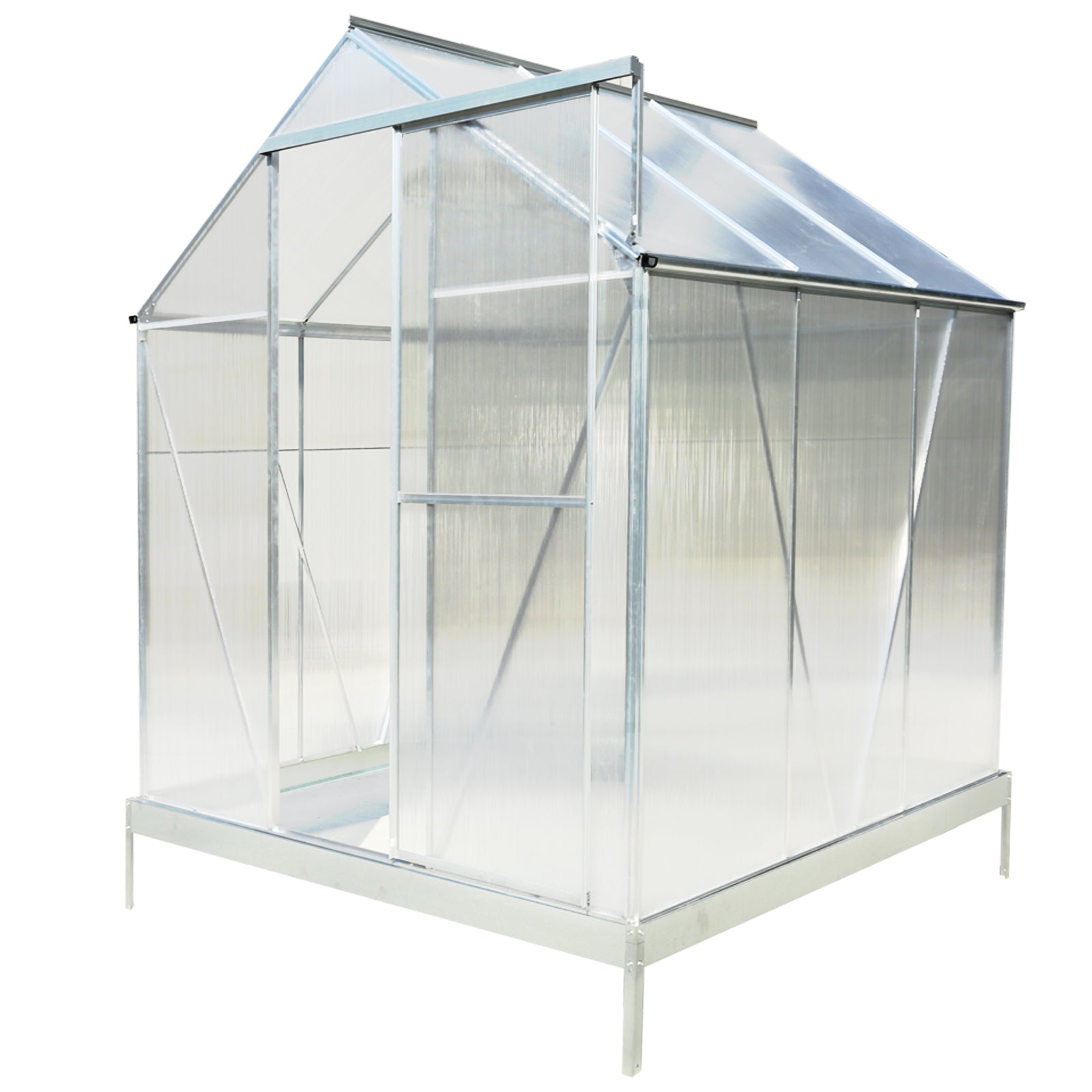 6.3'*6.2'*7'  Polycarbonate Greenhouse, Heavy Duty Outdoor Aluminum Walk-in Green House Kit with Rain Gutter, Vent and Door for Backyard Garden, color aluminium