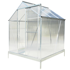 6.3'*6.2'*7'  Polycarbonate Greenhouse, Heavy Duty Outdoor Aluminum Walk-in Green House Kit with Rain Gutter, Vent and Door for Backyard Garden, color aluminium